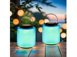 Set Di 2 Moderne Lanterne Solari In Vetro Lampada Da Balcone Decorazione Da Giardino Moderna Erlin Blu