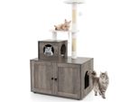 Tiragraffi Costway Con Armadietto Per Gatti, Casa Per Gatti Tutto In Uno, Albero Per Gatti Con Ingresso, Grotta, Tronco In Sisal E Palla Da Gioco 77,5X49X132Cm Grigio