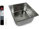 Lavello In Acciaio Inox Lavabo Da Campeggio + Scarico 354X325X150 Mm + Adesivo