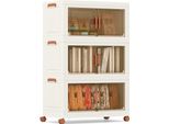 Costway 210 L Contenitori Pieghevoli Con Coperchio, Confezione Da 3 Contenitori Impilabili Con Ruote, Organizer Per Armadi Bianco E Marrone
