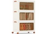 Costway 156 L Contenitori Pieghevoli Con Coperchio, Confezione Da 3 Contenitori Impilabili Con Ruote, Organizer Per Armadi Bianco E Marrone