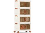 Costway 208 L Contenitori Pieghevoli Con Coperchio, Confezione Da 3 Contenitori Impilabili Con Ruote, Organizer Per Armadi Bianco E Marrone