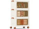Costway 57 L Contenitori Pieghevoli Con Coperchio, Confezione Da 3 Contenitori Impilabili Con Ruote, Organizer Per Armadi Bianco E Marrone