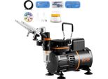 Set Di Aerografi, Compressore D'aria Con Doppia Ventola, Sistema Di Aerografi Professionali Con 3 Aerografi, Supporto, Ruota Di Miscelazione Dei Colori, Set Di Pennelli Per La Pulizia, Set Di Aerografi Per Arte, Unghie, Biscotti, Trucco, K