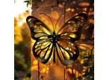 Farfalla Solare Murale Nera Con 31 Led - 34 X 25 Cm - Decorazione Murale In Metallo Per Esterni Illuminata In Bianco Caldo