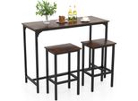 Costway Set Tavolo Da Bar Con Sgabello, Poggiapiedi, Tavolo Da Bar Per 2 Persone, Gruppo Da Pranzo Tavolo Da Bar Set Tavolo Da Cucina Bancone Da Cucina Legno Rustico Marrone