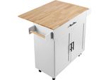 Succebuy Carrello Isola Da Cucina, Larghezza 35,4 Pollici, Piano In Legno Massiccio, Tavolo Mobile Con Armadio, Portaspezie, Porta Asciugamani, Piano Pieghevole, Cassetto, Isola Mobile Portatile Su Ruote, Bianco