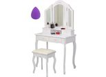Ekspand | Tavolino Da Toilette TL04 - Colore Beige - Con Specchio E Sgabello - Design Elegante Con Spazio Di Archiviazione