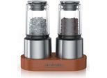 Arendo Macina Spezie Manuale, Set Macinae Pepe, Macinino In Ceramica, Acciaio Inox, Senza Gradini, Supporto In Legno, 15-30 G, Pepe/Sale/Erbe, Argento, Lavabile In Lavastoviglie
