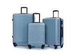 Flieks Set Di Valigie 3 Pezzi, Bagaglio Leggero, Set Di Valigie Da Viaggio Con Linee, Set Di Trolley Tsa Lock 4 Ruote, Trolley Rigido, M-L-XL, Blu Ardesia