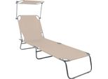 Lettino Da Giardino A 3 Gambe Da Campeggio Beige 186X55X24 Cm Con Tettuccio Parasole