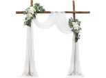 Set Arco Nuziale Con Fiori E Tende - Decorazione Arco Nuziale Bianco - Incluse 2X Ghirlande Di Fiori, 1X Tende