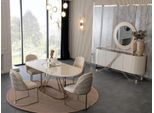 Set Sala Da Pranzo Tavolo Da Pranzo Cucina Sedie Credenza Specchio Lusso Oro 7 Pezzi
