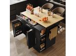 Carrello Di Servizio Flieks Con Piano Di Lavoro Pieghevole, Carrello Da Pranzo Moderno A Isola, Carrello Da Cucina Con Cassetti E Porta Asciugamani, Nero