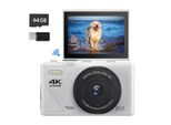 Zelurxx Videocamera Per Vlogging 4K Con Wlan E Flash, Fotocamera Digitale Da 64MP Per Bambini E Principianti Con Display Ribaltabile