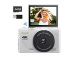 Zelurxx Fotocamera Digitale 4K Con 64MP E Zoom 18X, Autofocus, Wlan, Fotocamera Per Vlogging Con Schermo Ribaltabile Per Principianti