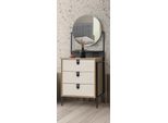 Elegante Cassettiera Con Specchio E Tre Cassetti In Look Legno E Crema