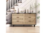 Cassettiera Aiorber, Rattan, 6 Cassetti, Stile Rustico Antico, Molto Spazio, Credenza, Adatta Per Camera Da Letto, Soggiorno, 130X40X75Cm, Nero