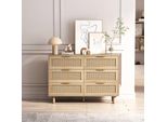 Cassettiera Aiorber, Rattan, 6 Cassetti, Stile Rustico Antico, Molto Spazio, Credenza, Adatta Per Camera Da Letto, Soggiorno, 110X40X75Cm, Colore Naturale