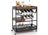 Carrello Di Servizio Costway A 3 Livelli, Carrello Da Cucina Con Vassoio Estraibile, Portabicchieri E Portabottiglie, Carrello Da Bar Per Bevande Su Rotelle Marrone