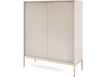 Cassettiera: 2 Ante, Cashmere, Oro, 104 X 125 X 39 Cm, Maniglie Dorate