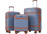 Flieks Set Di Valigie 3 Pezzi, Valigie Vintage, Set Di Valigie Con Ruote, Set Di Valigie Da Viaggio Con 4 Ruote E Chiusura Tsa, Trolley Rigido, M-L-XL, Blu Foschia