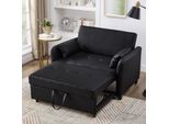 Divano Letto Merax 2 In 1 Con Funzione Estraibile, Schienale Regolabile A 3 Livelli, Divano Pieghevole In Materialepoliuretanoidrorepellente, Nero