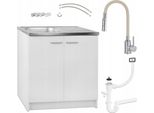 Base Cucina Bianco 80X50 Con Lavello Inox Rubinetto Cucina Deante Beige Sifone Lavastoviglie Allungabile A 2 Funzioni