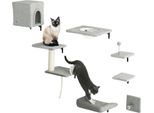Pwahut Parete Di Arrampicata Per Gatti Set Di Parete Di Arrampicata Per Gatti Da 7 Pezzi Con Casetta Per Gatti, Piattaforma, Tiragraffi Con Pallina Appesa, Tiragraffi Da Parete In Peluche, Arredamento Per Gatti Fino A 5 Kg, Grigio