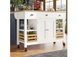 Carrello Da Cucina Merax Con Piano Di Lavoro Estensibile, Isola Da Cucina Con 3 Cassetti, Cestini E Ripiani, Carrello Da Cucina Moderno, Bianco