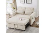 Divano Letto Allungabile Merax 2 In 1 Con Schienale Regolabile In Tre Posizioni, Tessuto In Cotone E Lino Traspirante, Due Posti Con Funzione Letto, Bianco