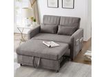 Divano Letto Allungabile Merax 2 In 1 Con Schienale Regolabile In Tre Posizioni, Tessuto In Cotone E Lino Traspirante, Due Posti Con Funzione Letto, Grigio