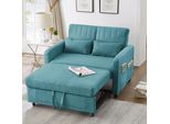Divano Letto Allungabile Merax 2 In 1 Con Schienale Regolabile A Tre Livelli, Tessuto In Cotone E Lino Traspirante, Due Posti Con Funzione Letto, Verde