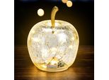 3.08 Piccola Mela Di Vetro Con 10 Luci Led - Ø 11 Cm - Batteria Luminosa Decorativa - Colore: Trasparente (Piccolo)