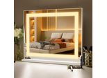 Vanitii Hollywood Specchio Per Il Trucco 58Cm X 46Cm Striscia Luminosa A Led Specchio Per Il Trucco Regolabile A 3 Modalità Di Illuminazione Per Bagno/Tavolo Da Toilette Bianco