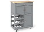 Costway Carrello Da Cucina Su Rotelle, Carrello Di Servizio Con Cassetti, Portabottiglie E Piano Di Lavoro A 3 Livelli, Carrello Da Cucina, Carrello, Scaffale Da Cucina, Grigio