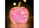 3.08 Piccola Mela Di Vetro Con 10 Luci Led - Ø 11 Cm - Batteria Luminosa Decorativa - Colore: Rosa (Piccola)