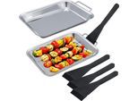 2.06 Set Di Padelle Per Grigliare In Acciaio Inox - 6 Pezzi / 2 Padelle E 4 Raschietti - Padelle Per Grigliare