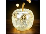 3.08 Piccola Mela Di Vetro Con 10 Luci Led - Ø 11 Cm - Batteria Luminosa Decorativa - Colore: Argento (Piccola)