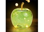 3.08 Piccola Mela Di Vetro Con 10 Luci Led - Ø 11 Cm - Batteria Luminosa Decorativa - Colore: Verde Chiaro (Piccola)