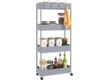 Carrello Homcom, Carrello Da Cucina A 4 Livelli, Scaffale Con Rotelle, Carrello Di Servizio Con Freni, Scaffale Da Cucina Per Camera Da Letto, Cucina