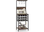 Costway Portabottiglie Da Terra, Mobile Wine Bar Con Portabicchieri, Portabottiglie E Ganci Per Vino, Portabottiglie Di Design Industriale Marrone