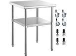 Succebuy Tavolo Di Preparazione In Acciaio Inox, 24 X 24 X 36 Pollici, Capacità Di Carico Di 600 Libbre, Robusta Postazione Di Lavoro In Metallo Con Ripiano Inferiore Regolabile E Ruote Universali, Per Cucina Commerciale, Garage E Giardino