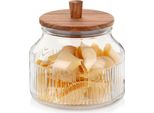 Excellent Houseware | Vaso Di Stoccaggio - 1750 Ml - Trasparente - Con Coperchio In Legno E Guarnizione In Silicone - Decorativo Ed Ermetico - Vaso Di Stoccaggio