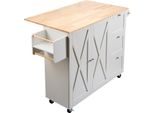 Succebuy Carrello Per Isola Da Cucina, 114,9 Cm, Mobile Con Piano In Legno Massiccio, Portaspezie, Portasciugamani, Piano Estraibile E Cassetto, Tavolo Mobile Portatile Su Rotelle, Bianco