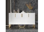 Credenza Merax 140X40X80 Cm In Bianco Lucido, Cassettiera Con 4 Ante, Credenza Con Maniglie E Gambe In Metallo, Buffet Con Funzione Push-To-Open