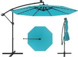 Ombrellone Costway φ300Cm, Ombrellone A Sbalzo Con 40 Luci Led Solari E Manovella, Ombrellone Da Giardino, Ombrellone Da Mercato, Ombrellone Da Patio Turchese