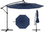Ombrellone Costway φ300Cm, Ombrellone A Sbalzo Con 40 Luci Led Solari E Manovella, Ombrellone Da Giardino, Ombrellone Da Mercato, Ombrellone Da Patio Blu Navy