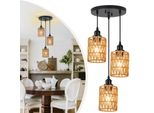 Lampada A Sospensione Boho Rattan Paralume Sospensione Lampada E27 3 Fiamma Luce A Sospensione Soffitto Per Sala Da Pranzo Cucina Camera Da Letto Corridoio