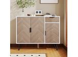 Credenza Merax In Look Legno Con Cassetti E 3 Ante, Credenza Con Ripiani Regolabili E Piedini In Metallo, Cassettiera Versatile, Bianco